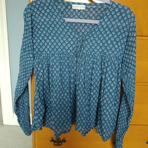 Daughters of India Blue Block Print Blouse